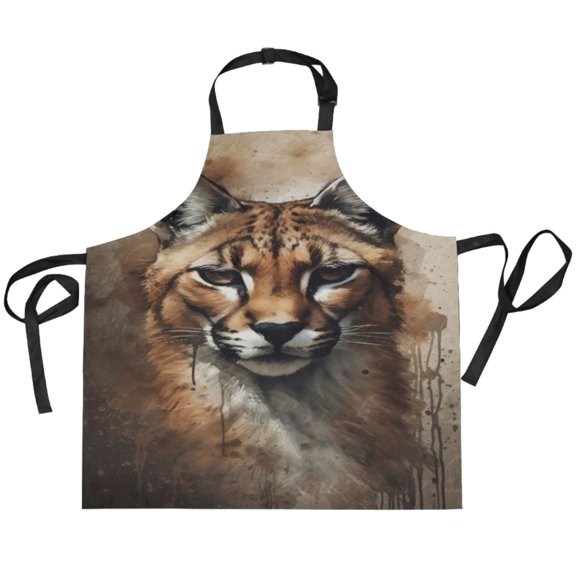 BZSMCE Chef Kitchen Apron 2 Pockets In Watercolor Wildcat Printed