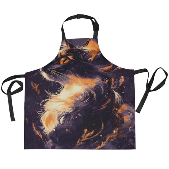 BZSMCE Chef Kitchen Apron 2 Pockets In Winged Night Cat Printed