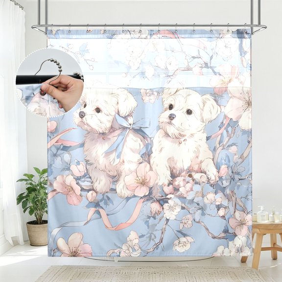 BZSMCE Cherry Blossom Pattern Bathroom Shower Curtain Set with Hooks Waterproof Double Layer Fabric 7278 Inch