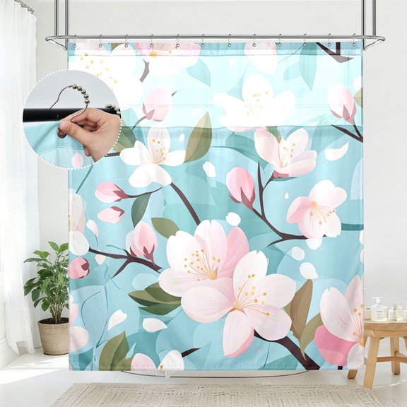 BZSMCE Cherry Blossom Pattern Pattern Bathroom Shower Curtain Set with Hooks Waterproof Double Layer Fabric 7278 Inch
