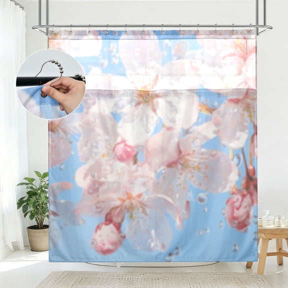 BZSMCE Cherry Blossoms Rain Pattern Bathroom Shower Curtain Set with Hooks Waterproof Double Layer Fabric 7278 Inch