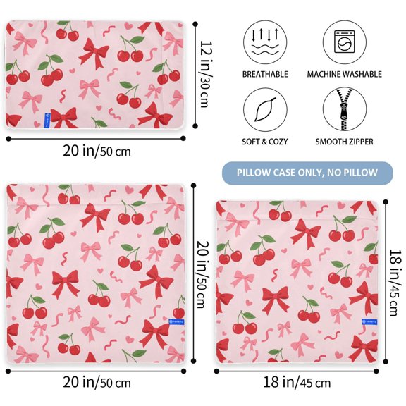 BZSMCE Cherry Bow Throw Pillow Covers Set of 2 Decorative Pillow Cases Covers for Sofa Bed Living Room