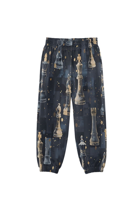 BZSMCE Chess Gold Powder Checkered Pattern Pattern Print Elastic Waist Jogger Pants Lightweight Wind Resistant Casual Athletic Trousers with Cuffed Ankles & Side Pockets