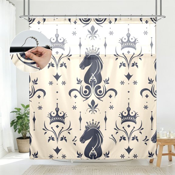 BZSMCE Chess Horse Crown Pattern Pattern Bathroom Shower Curtain Set with Hooks Waterproof Double Layer Fabric 7278 Inch