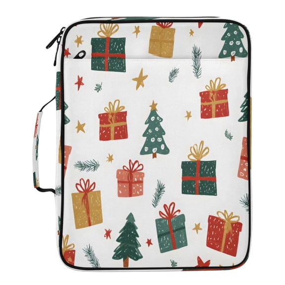 BZSMCE Christmas Gift Box Pine Tree Star Pattern Pattern Water-Resistant Filing Folder Binder Organizer Keeper 1.2 Inch 3-Ring 7-Pocket Expanding File