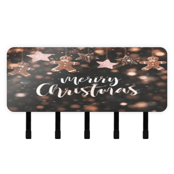 BZSMCE Christmas Gingerbread Magic Print Mount Hook Rack 5Hook Acrylic ReversePrint Wall Hanger With Hidden Storage Compartment