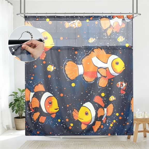 BZSMCE Clownfish Dark Motif Pattern Bathroom Shower Curtain Set with Hooks Waterproof Double Layer Fabric 7278 Inch