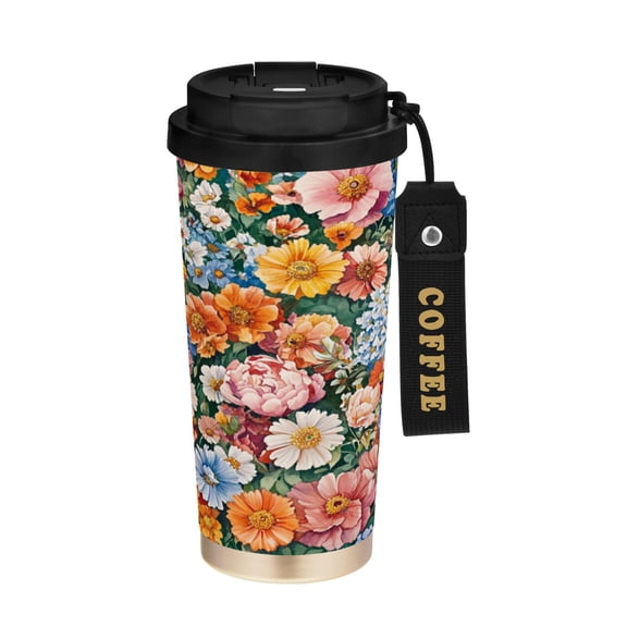 BZSMCE Coffe Bottles Stainless Steel Travel Mug With Fasshion Colorful Floral Fiesta Printed