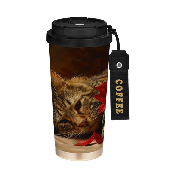 BZSMCE Coffe Bottles Stainless Steel Travel Mug With Fasshion Cozy Cat with Florals Printed