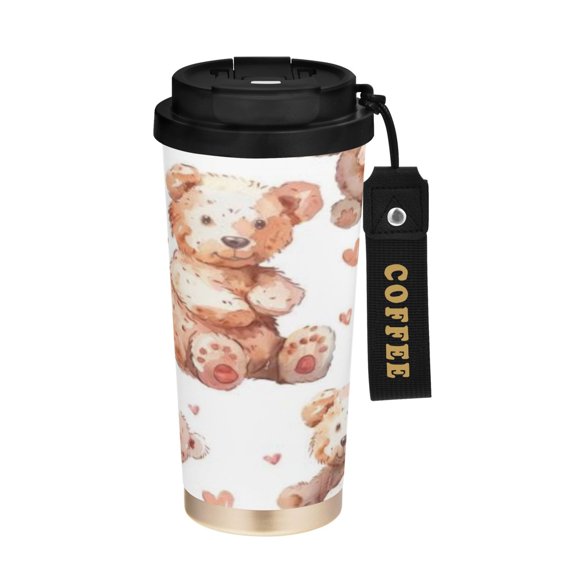 BZSMCE Coffe Bottles Stainless Steel Travel Mug With Fasshion Cuddle Bears Pattern Printed