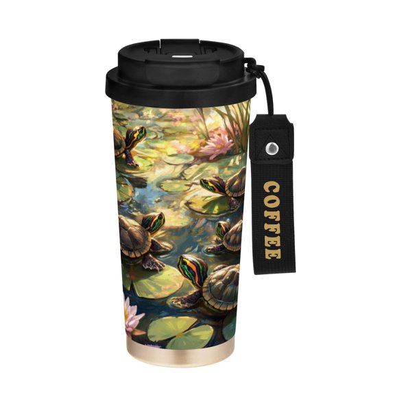 BZSMCE Coffe Bottles Stainless Steel Travel Mug With Fasshion Serene Turtle Oasis Printed