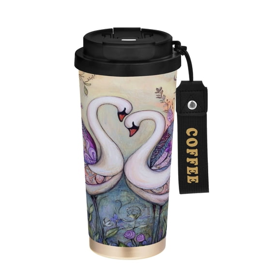 BZSMCE Coffe Bottles Stainless Steel Travel Mug With Fasshion Swan Embrace Printed