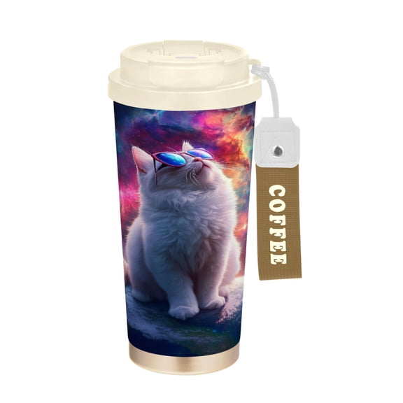BZSMCE Coffe Bottles Stainless Steel Water Bottle With Fasshion Cat in Space Printed