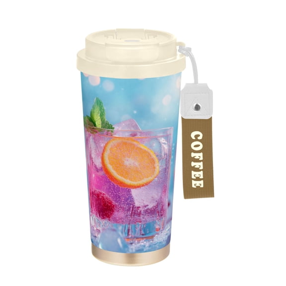 BZSMCE Coffe Bottles Stainless Steel Water Bottle With Fasshion Colorful Fruity Cocktails with Ice Printed