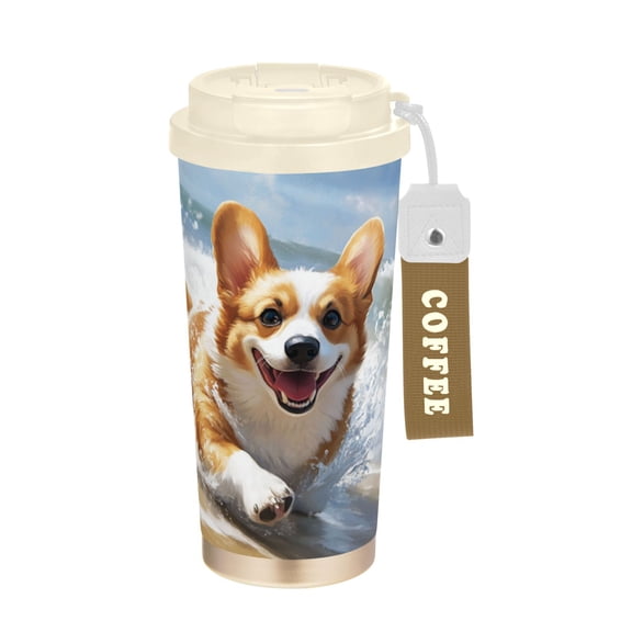 BZSMCE Coffe Bottles Stainless Steel Water Bottle With Fasshion Corgi on Beach Printed