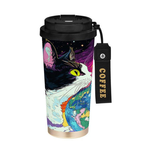 BZSMCE Coffe Bottles Stainless Steel Water Bottle With Fasshion Galactic Feline Fleet Printed