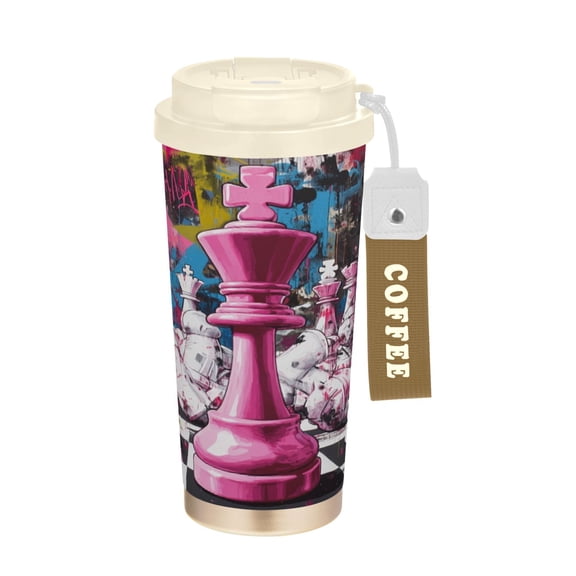 BZSMCE Coffe Bottles Stainless Steel Water Bottle With Fasshion Graffiti Chess Showdown Printed