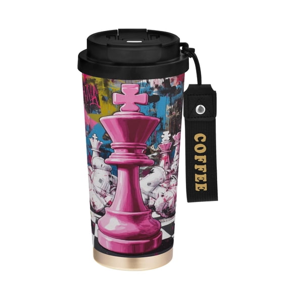 BZSMCE Coffe Bottles Stainless Steel Water Bottle With Fasshion Graffiti Chess Showdown Printed