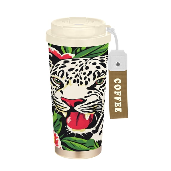BZSMCE Coffe Bottles Stainless Steel Water Bottle With Fasshion Leopard Among Blooms Printed