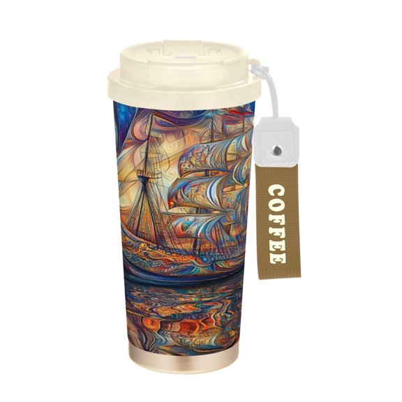 BZSMCE Coffe Bottles Stainless Steel Water Bottle With Fasshion Sailing Ship Printed