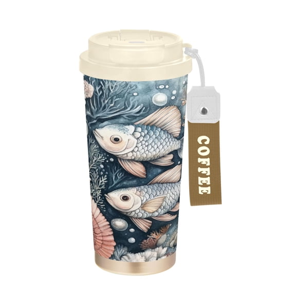 BZSMCE Coffe Bottles Stainless Steel Water Bottle With Fasshion Underwater Treasures: Golden Fish Printed