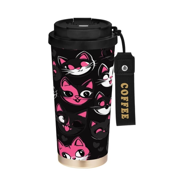 BZSMCE Coffe Bottles Stainless Steel Water Bottle With Fasshion Whimsical Cat Smile Pattern Printed