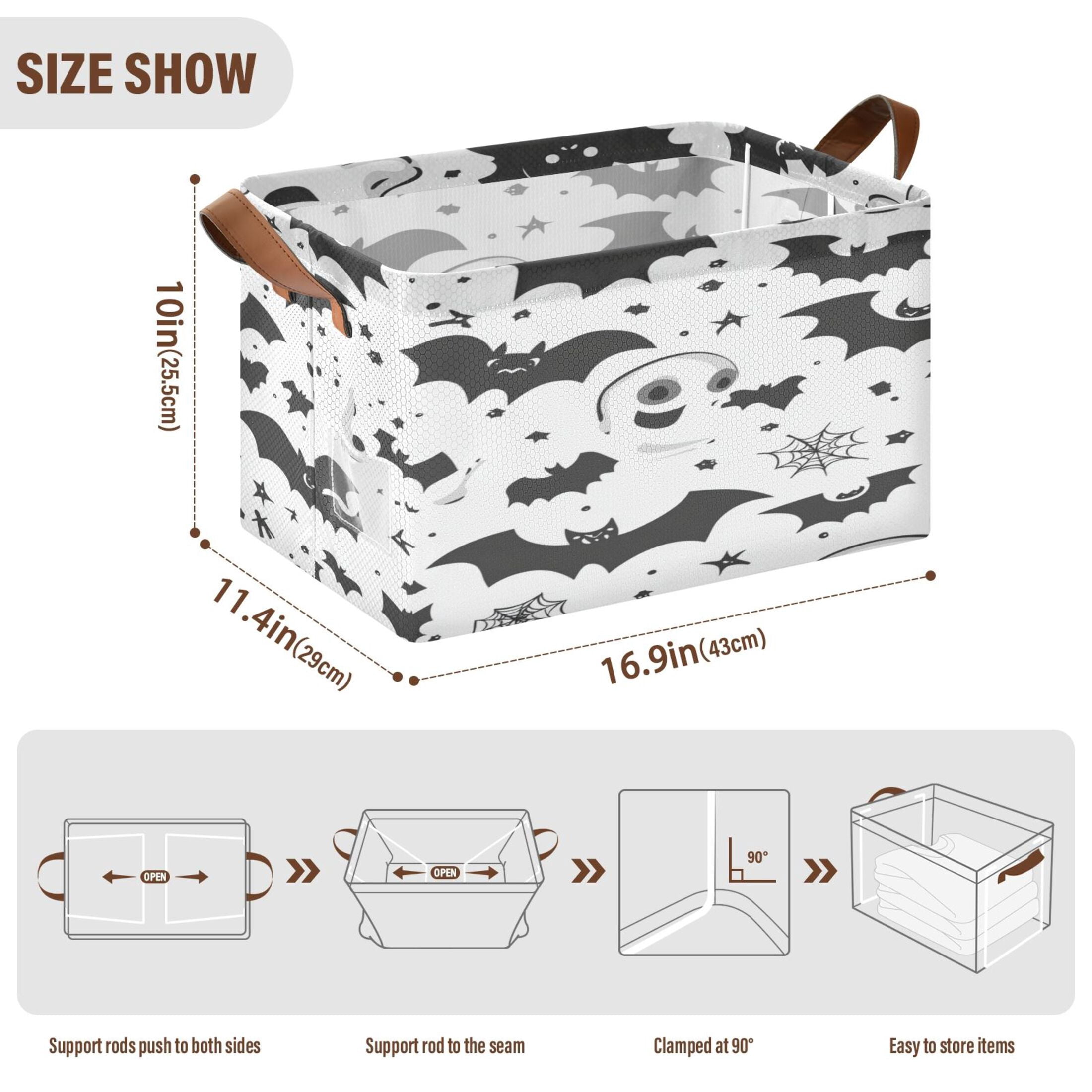BZSMCE Collapsible Fabric Cube Storage Bins Adorable Ghosts Bat ...