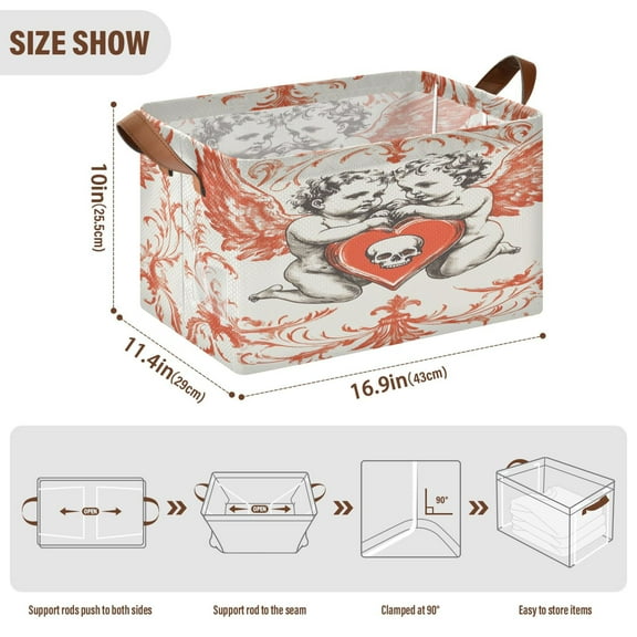 BZSMCE Collapsible Fabric Cube Storage Bins Angel Holding A Heart Design Pattern Storage Box