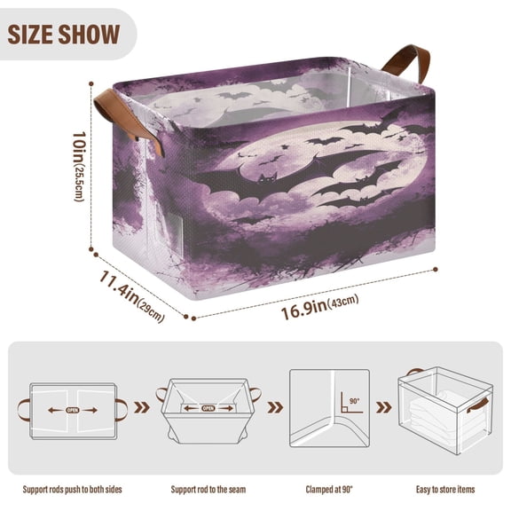 BZSMCE Collapsible Fabric Cube Storage Bins Bats Flying The Moon Design Pattern Storage Box