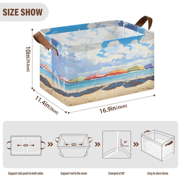 BZSMCE Collapsible Fabric Cube Storage Bins Beach Scene Design Pattern Storage Box