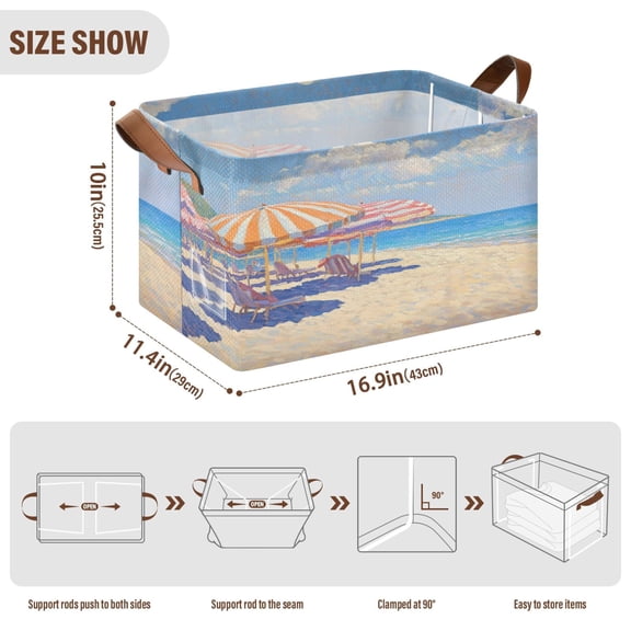 BZSMCE Collapsible Fabric Cube Storage Bins Beach Scene Plainting Design Pattern Storage Box