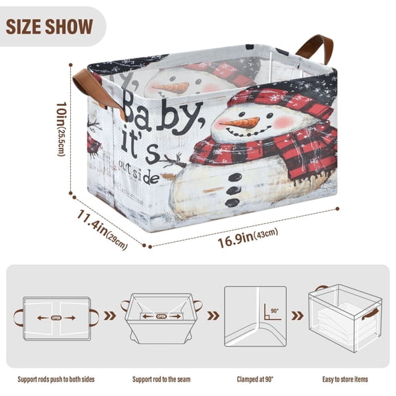 BZSMCE Collapsible Fabric Cube Storage Bins Blue Hats Snowman Design Pattern Storage Box