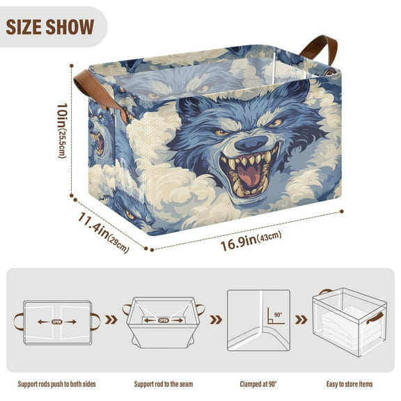BZSMCE Collapsible Fabric Cube Storage Bins Blue Wolf Pattern Design Pattern Storage Box