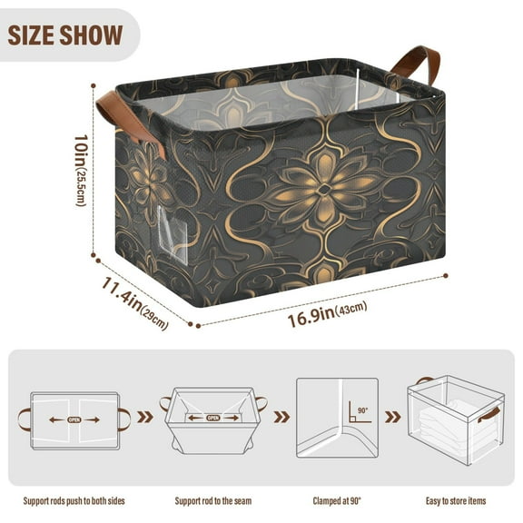 BZSMCE Collapsible Fabric Cube Storage Bins Bohemia Design Gold Blossom Pattern Design Pattern Storage Box
