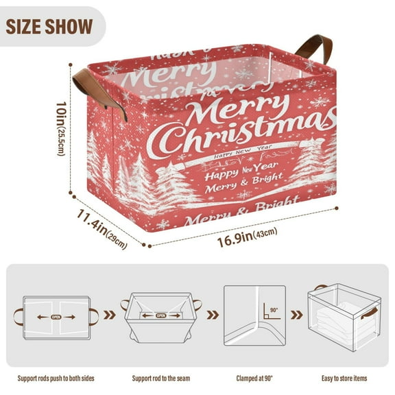 BZSMCE Collapsible Fabric Cube Storage Bins Simple Christmas Tree and Snowflake Design Pattern Storage Box