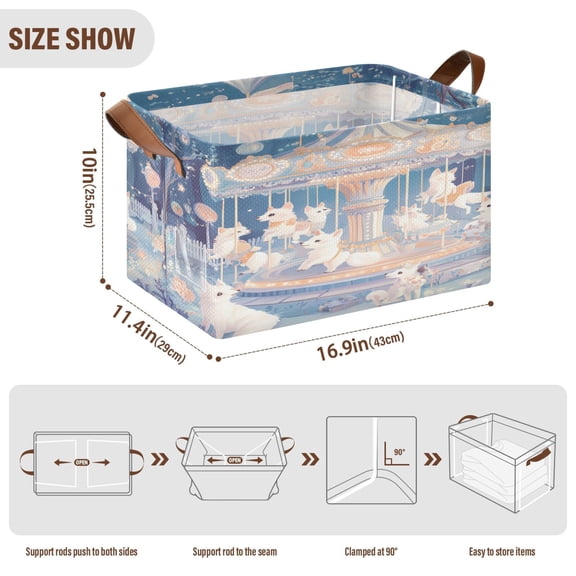 BZSMCE Collapsible Fabric Cube Storage Bins Cartoon White Fox Design Pattern Storage Box