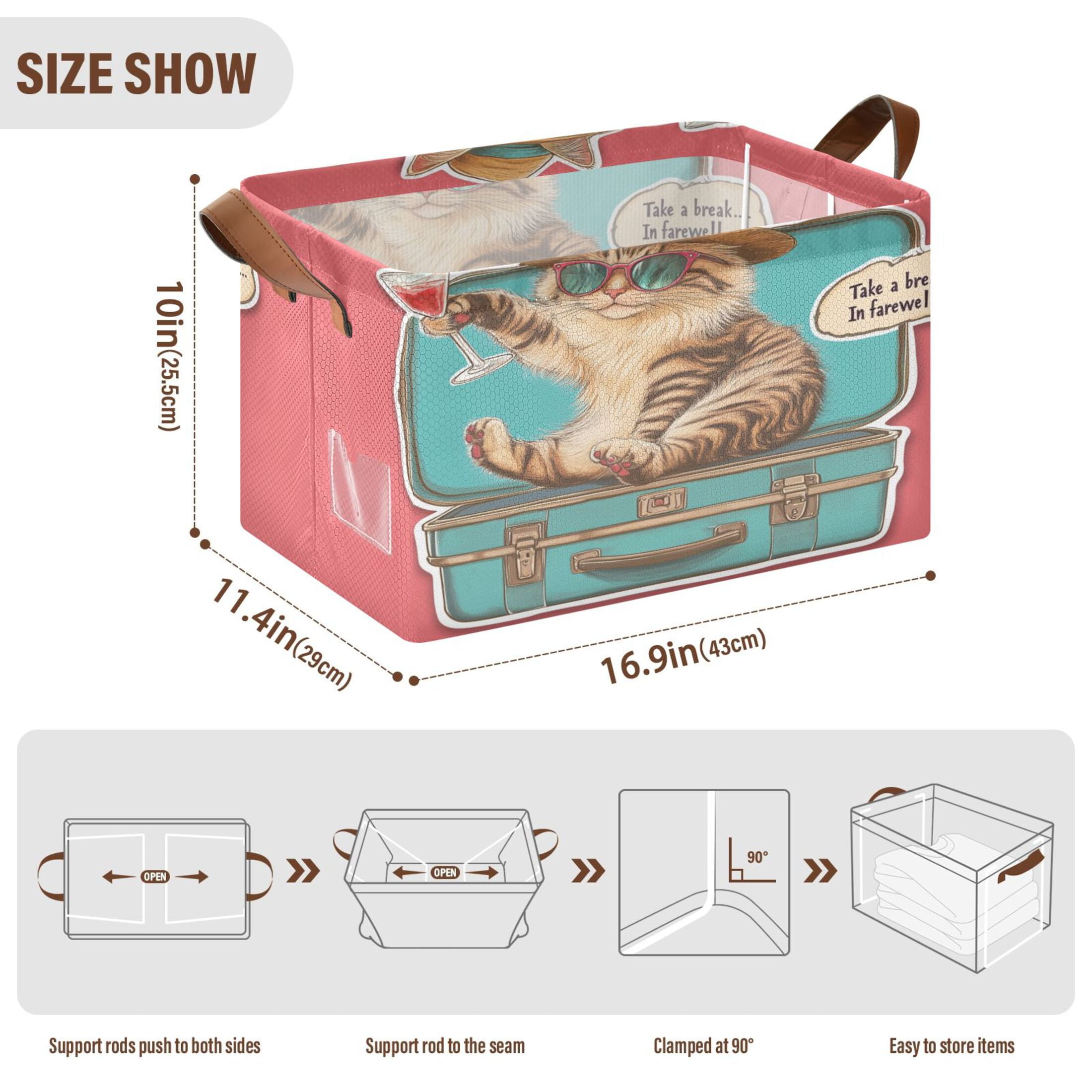 BZSMCE Collapsible Fabric Cube Storage Bins Cat Site Box Design Pattern