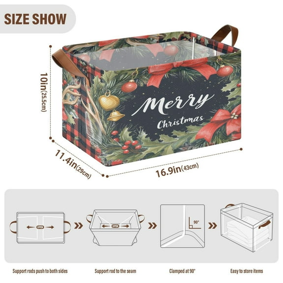 BZSMCE Collapsible Fabric Cube Storage Bins Christmas Painting Of Design Elegant Plaid Pattern Design Pattern Storage Box