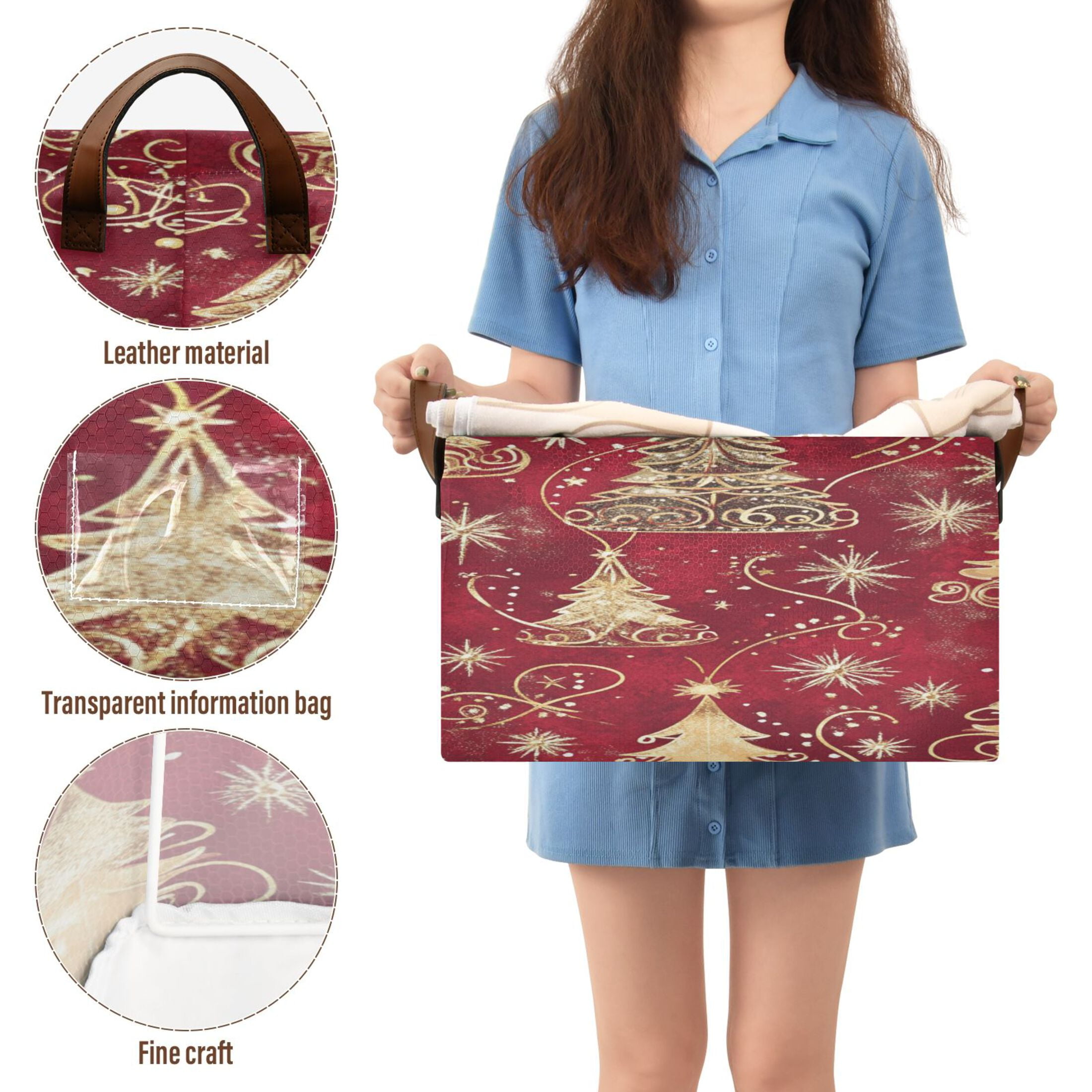 BZSMCE Collapsible Fabric Cube Storage Bins Christmas Trees and Gold