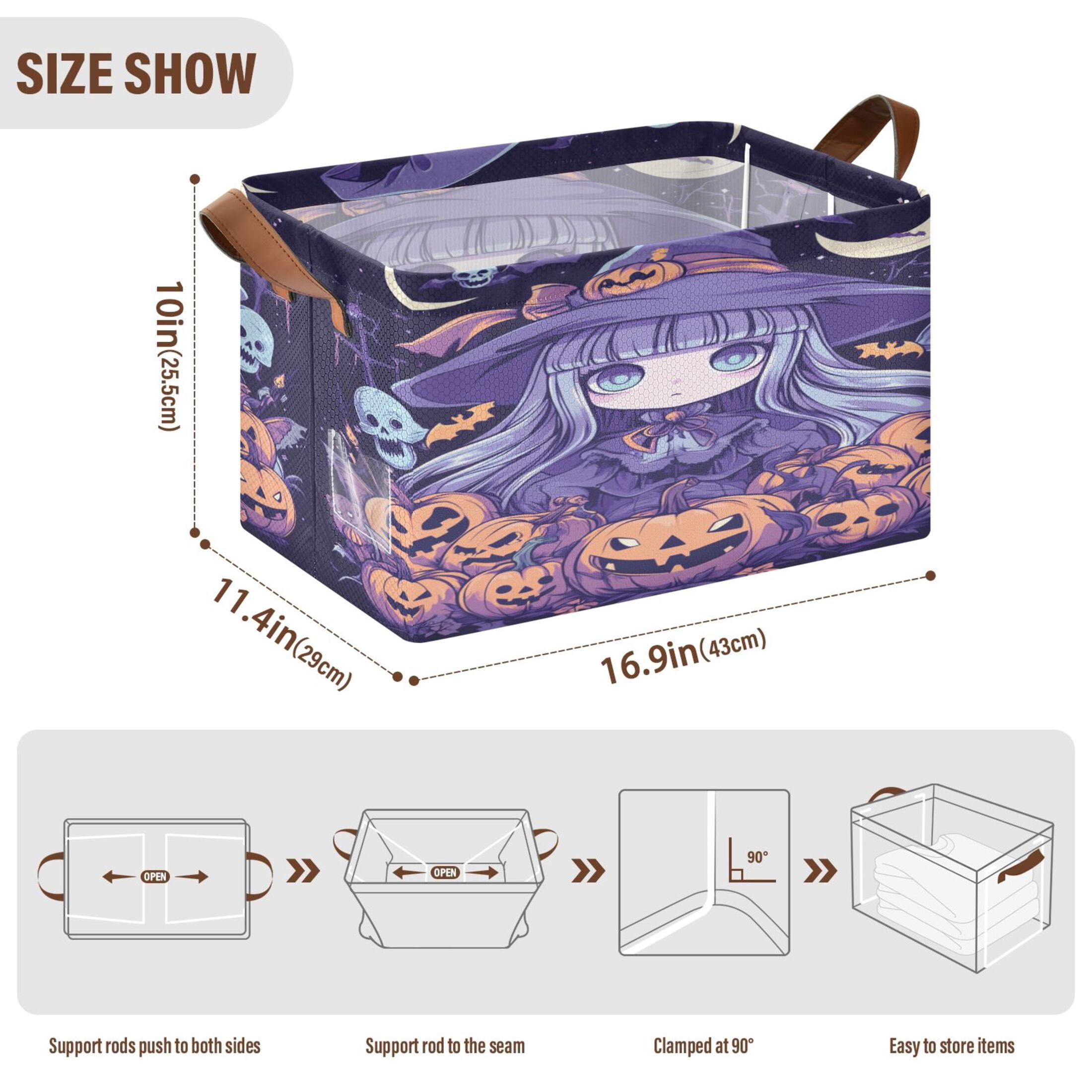 BZSMCE Collapsible Fabric Cube Storage Bins Cute Anime Witch Design ...