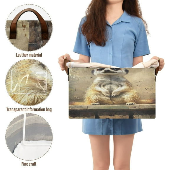 BZSMCE Collapsible Fabric Cube Storage Bins Cute Meerkat Sitting on Wooden Design Pattern Storage Box