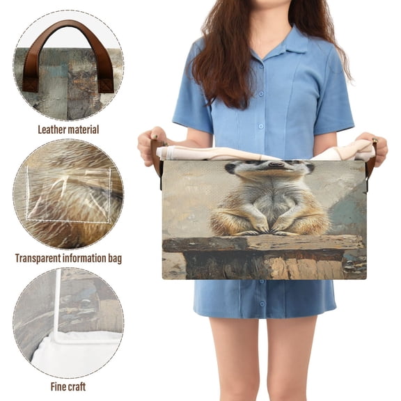 BZSMCE Collapsible Fabric Cube Storage Bins Cute Meerkat Sitting on Wooden Painting Design Pattern Storage Box