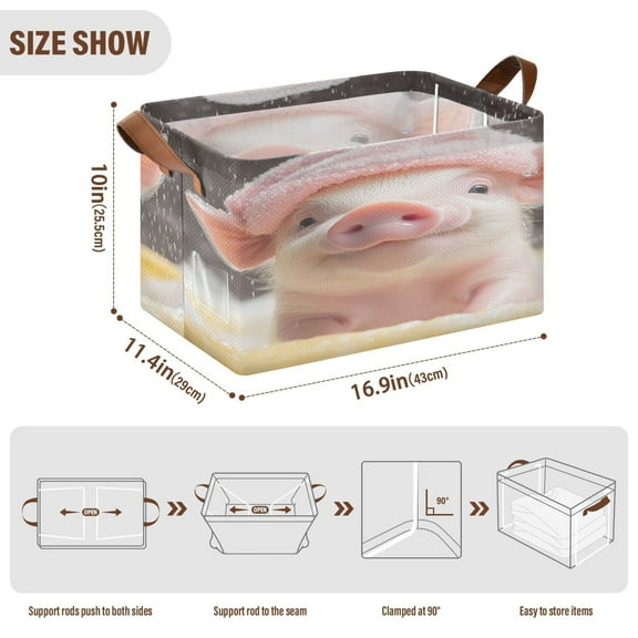 BZSMCE Collapsible Fabric Cube Storage Bins Cute Pig Showering Design Pattern Storage Box
