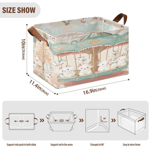 BZSMCE Collapsible Fabric Cube Storage Bins Cute White Fox Design Pattern Storage Box