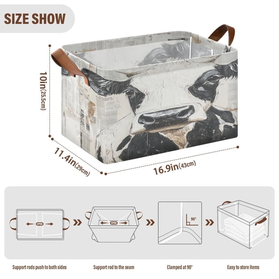 BZSMCE Collapsible Fabric Cube Storage Bins Dairy Cattle Painting Design Pattern Storage Box