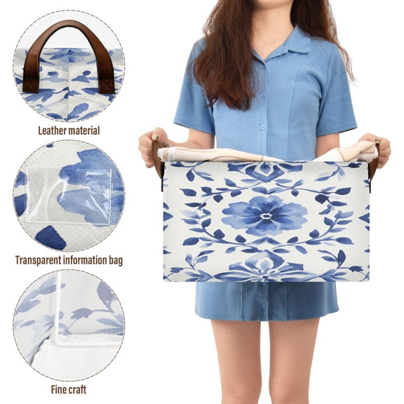 BZSMCE Collapsible Fabric Cube Storage Bins Design Blue Art Flower Pattern Design Pattern Storage Box