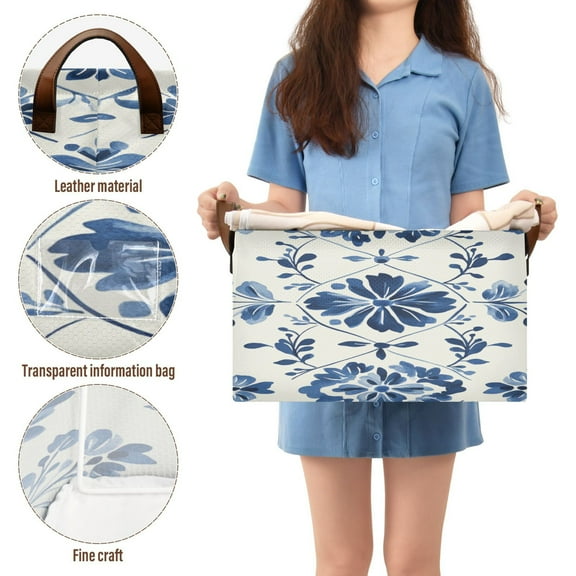 BZSMCE Collapsible Fabric Cube Storage Bins Design Blue Flowers Art Print Design Pattern Storage Box