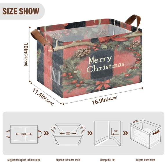 BZSMCE Collapsible Fabric Cube Storage Bins Design Caribou Horn Wreath Pattern Design Pattern Storage Box