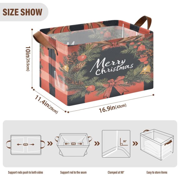BZSMCE Collapsible Fabric Cube Storage Bins Design Elegant Plaid Christmas Painting Design Pattern Storage Box