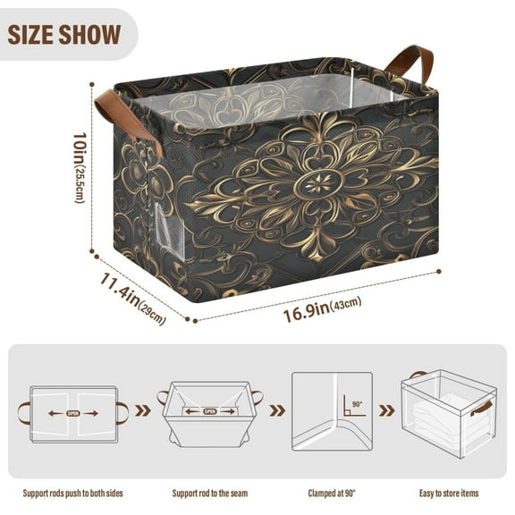 BZSMCE Collapsible Fabric Cube Storage Bins Design Gold Blossom Pattern Design Pattern Storage Box